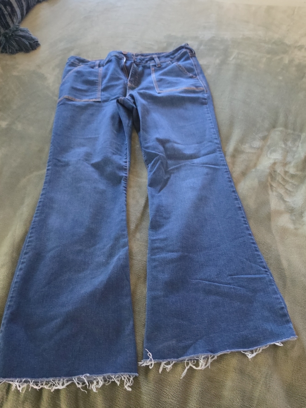 Sincerely Jules Blue Flare Jeans with Frayed Hem